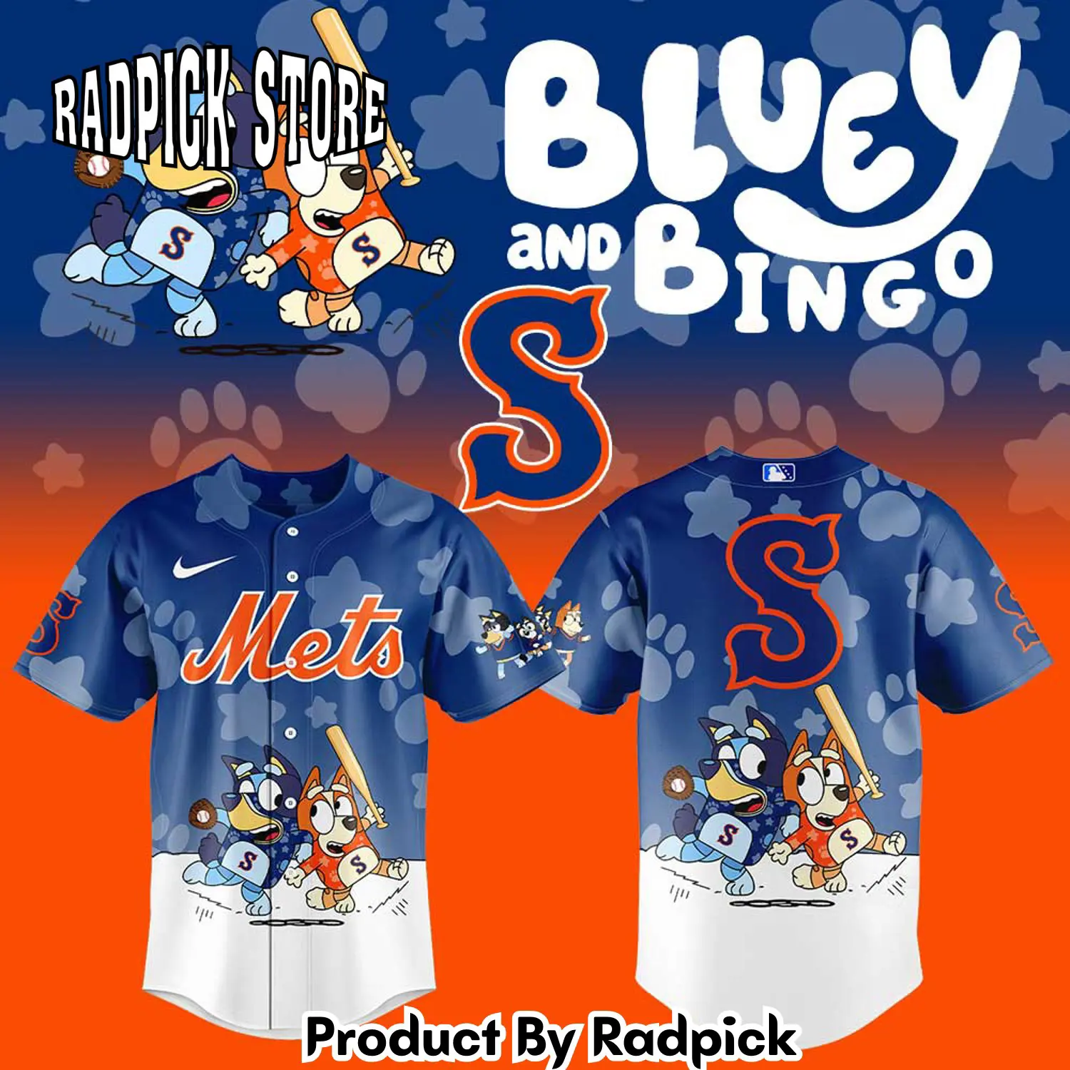 Radpick syracuse mets bluey and bingo baseball jersey rp12741